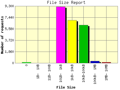 File Size Report: Number of requests by File Size.